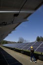 Solar panels inspected by worker Royalty Free Stock Photo