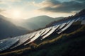 solar panels installed along picturesque hills absorb sunlight