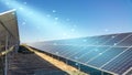 Solar panels installed on the ground, sunlight falls on it, environmentally friendly renewable energy, cheap and modern way to gen Royalty Free Stock Photo