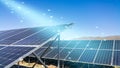 Solar panels installed on the ground, sunlight falls on it, environmentally friendly renewable energy, cheap and modern way to gen Royalty Free Stock Photo