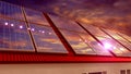 Solar panels installed on a roof, sunset sky. 3D rendering