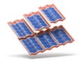 Solar panels integrated in roof tiles or shingles isolated on white background