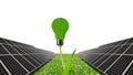 Solar panels with lightbulb on plant . Royalty Free Stock Photo