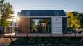 solar panels on a modern tiny house roof top for a sustainable future