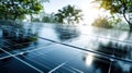 Solar panels in a natural setting reflecting sunlight Royalty Free Stock Photo