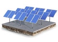 Solar panels on the peace of ground and isolated on the white background. Royalty Free Stock Photo