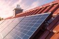 Solar panels or photovoltaic plant on the roof of a house