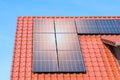 Solar panels or photovoltaic plant on the roof of a house - reflection of the sun Royalty Free Stock Photo