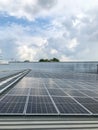 Solar panels of photovoltaic power station or solar park for the supply of electricity on a roof of factory Royalty Free Stock Photo