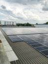 Solar panels of photovoltaic power station or solar park for the supply of electricity on a roof of factory Royalty Free Stock Photo