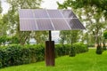 Solar panels in public park, eco friendly, green, renewable energy concept Royalty Free Stock Photo