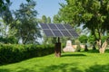 Solar panels in public park, eco friendly, green, renewable energy concept Royalty Free Stock Photo