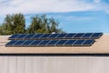 Solar panels on the roof of industrial building warehouse. Renewable solar energy Royalty Free Stock Photo