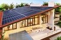 Solar panels on the roof of the modern house Royalty Free Stock Photo