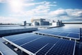 Solar panels on the roof of a modern building. Alternative energy source, Tendency to take advantage of the free roofs of the