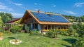 Solar panels on the roof of the modern house. Royalty Free Stock Photo