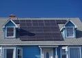 Solar panels on the roof of a vintage, traditional bungalow style house