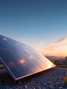 Solar panels in rural landscape at sunset renewable energy 1 Royalty Free Stock Photo