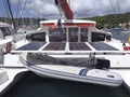 Solar panels in a sailboat docked in Caribbean port. Martinique, French West Indies