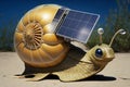 Solar panels on the snail shell. Drawing tortoise with solar panels. Generative AI