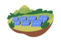 Solar panels, sustainable electric batteries, sun energy glass cells in nature. Green sustainable eco-friendly energy