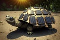 Solar panels on the turtle shell. Drawing tortoise with solar panels. Generative AI
