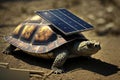 Solar panels on the turtle shell. Drawing tortoise with solar panels. Generative AI