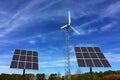 Solar panels and wind energy turbine power station Royalty Free Stock Photo