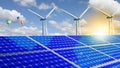 Solar panels and wind power generation equipment. 3d illustration. Royalty Free Stock Photo