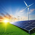 Solar panels and wind power Wind Turbines And Solar Panels At Renewable Energy digital Royalty Free Stock Photo