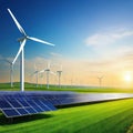 Solar panels and wind power Wind Turbines And Solar Panels At Renewable Energy digital Royalty Free Stock Photo