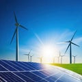 Solar panels and wind power Wind Turbines And Solar Panels At Renewable Energy digital Royalty Free Stock Photo