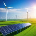 Solar panels and wind power Wind Turbines And Solar Panels At Renewable Energy digital Royalty Free Stock Photo