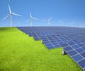 Solar panels and wind turbines Royalty Free Stock Photo