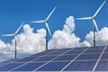 Solar panels and wind turbines alternative energy Royalty Free Stock Photo