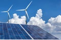 Solar panels and wind turbines alternative energy Royalty Free Stock Photo