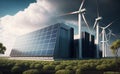 Solar panels and wind turbines. Alternative energy source. Generative AI Royalty Free Stock Photo