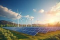 Solar panels and wind turbines illustration, symbolizing the renewable energy revolution and our collective commitment to a Royalty Free Stock Photo