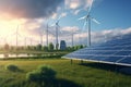 Solar panels and wind turbines illustration, symbolizing the renewable energy revolution and our collective commitment to a Royalty Free Stock Photo