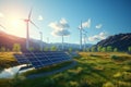 Solar panels and wind turbines illustration, symbolizing the renewable energy revolution and our collective commitment to a Royalty Free Stock Photo