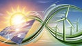 Infinity-shaped design. The left side features solar panels refle Royalty Free Stock Photo