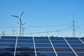 Solar panels, wind turbines and overhead power lines