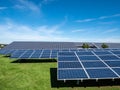 Solar park photovoltaic system stands in the field