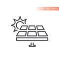 Solar photovoltaic panel line vector icon