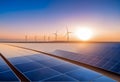 Solar photovoltaic panel plant and wind turbines Royalty Free Stock Photo