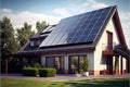 Solar photovoltaic panels mounted on a tiled house roof Royalty Free Stock Photo