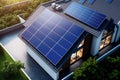 solar photovoltaic panels system mounted on a rooftop. Generative AI