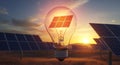Solar Power Light Bulb with Solar Panels Sunset Scene Royalty Free Stock Photo