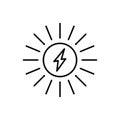 Solar power line icon. Lightning bolt inside sun with arrow. Renewable energy concept. Sustainable energy sources. Clean