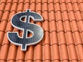 Solar power panel. 3D illustration of a solar panel in the form of a dollar sign on a roof made of Portuguese tiles. Royalty Free Stock Photo